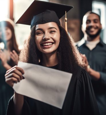 A group of successful, happy, smiling graduates generated by artificial intelligence